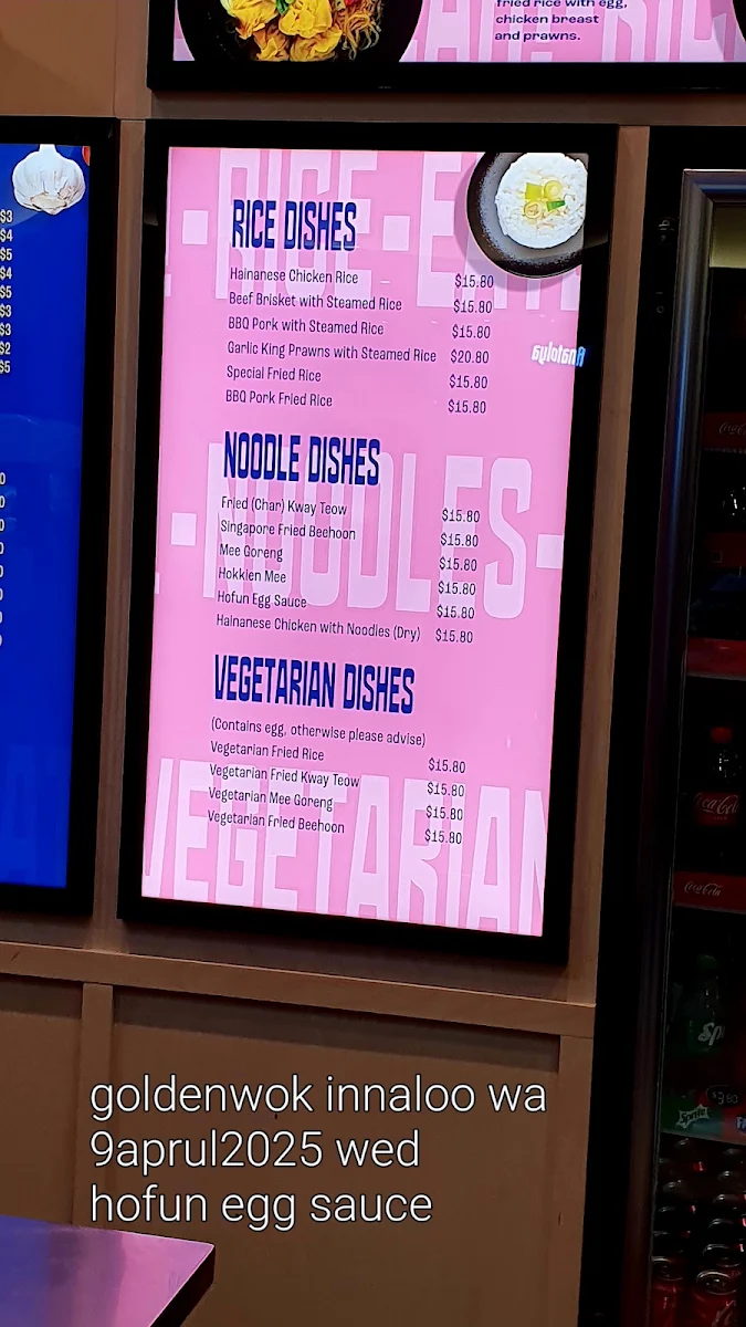 Menu, Golden Wok