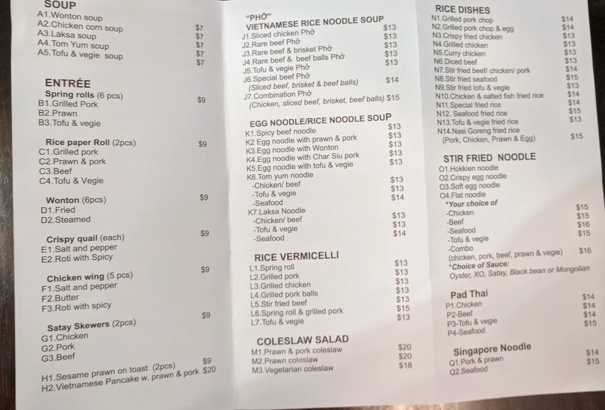 Menu, Nam Nam
