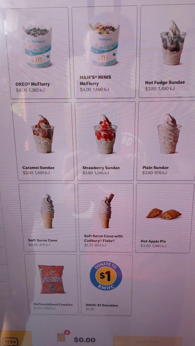 Menu, McDonald's Mindarie