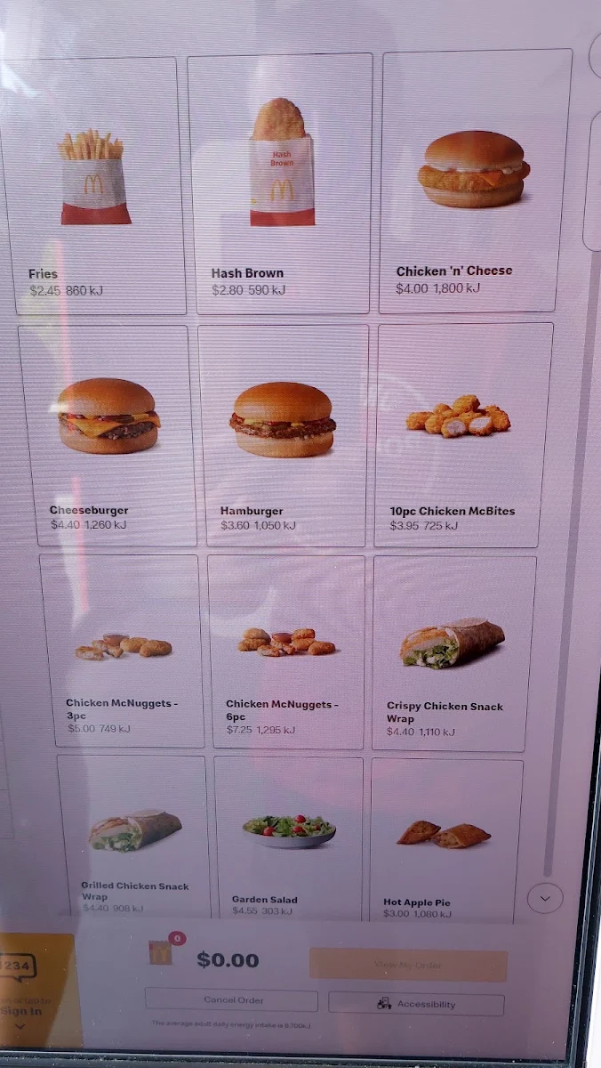 Menu, McDonald's Mindarie