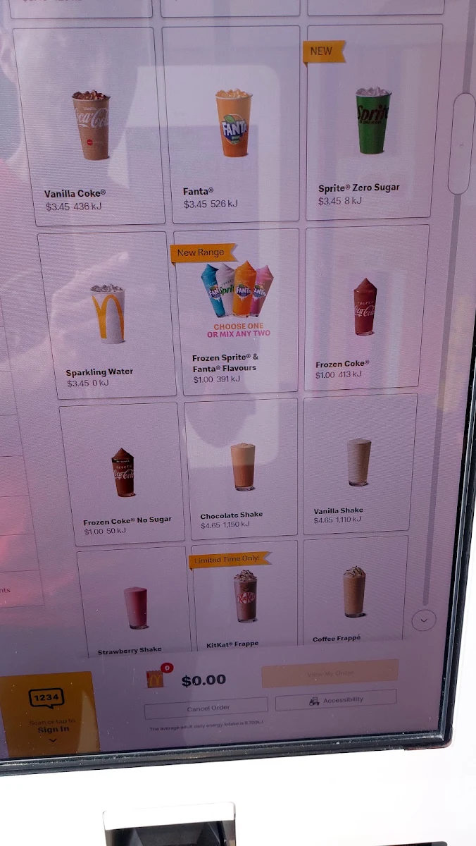 Menu, McDonald's Mindarie