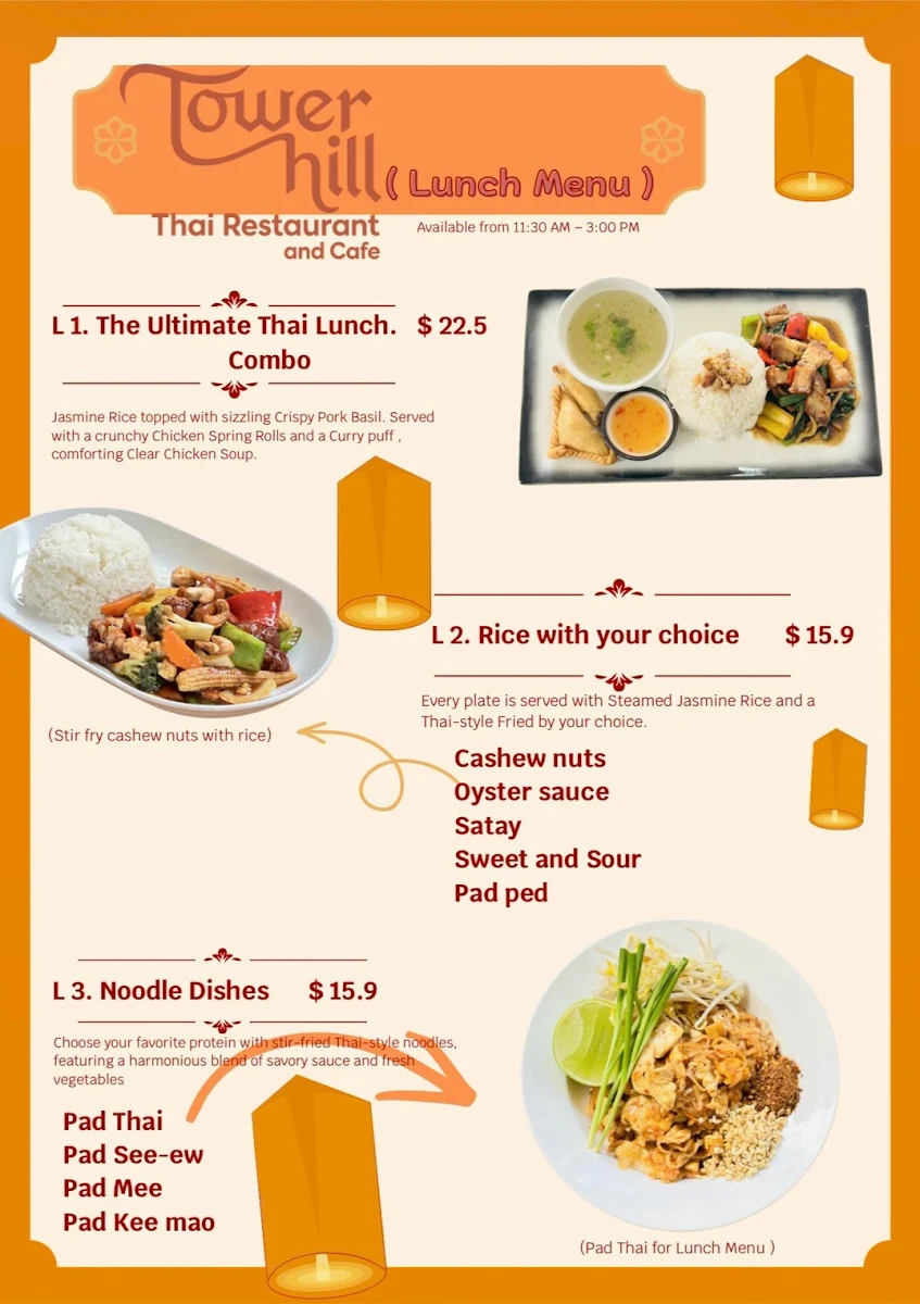 Menu, Towerhill Thai Restaurant and Cafe