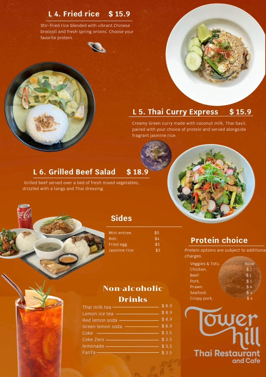 Menu, Towerhill Thai Restaurant and Cafe