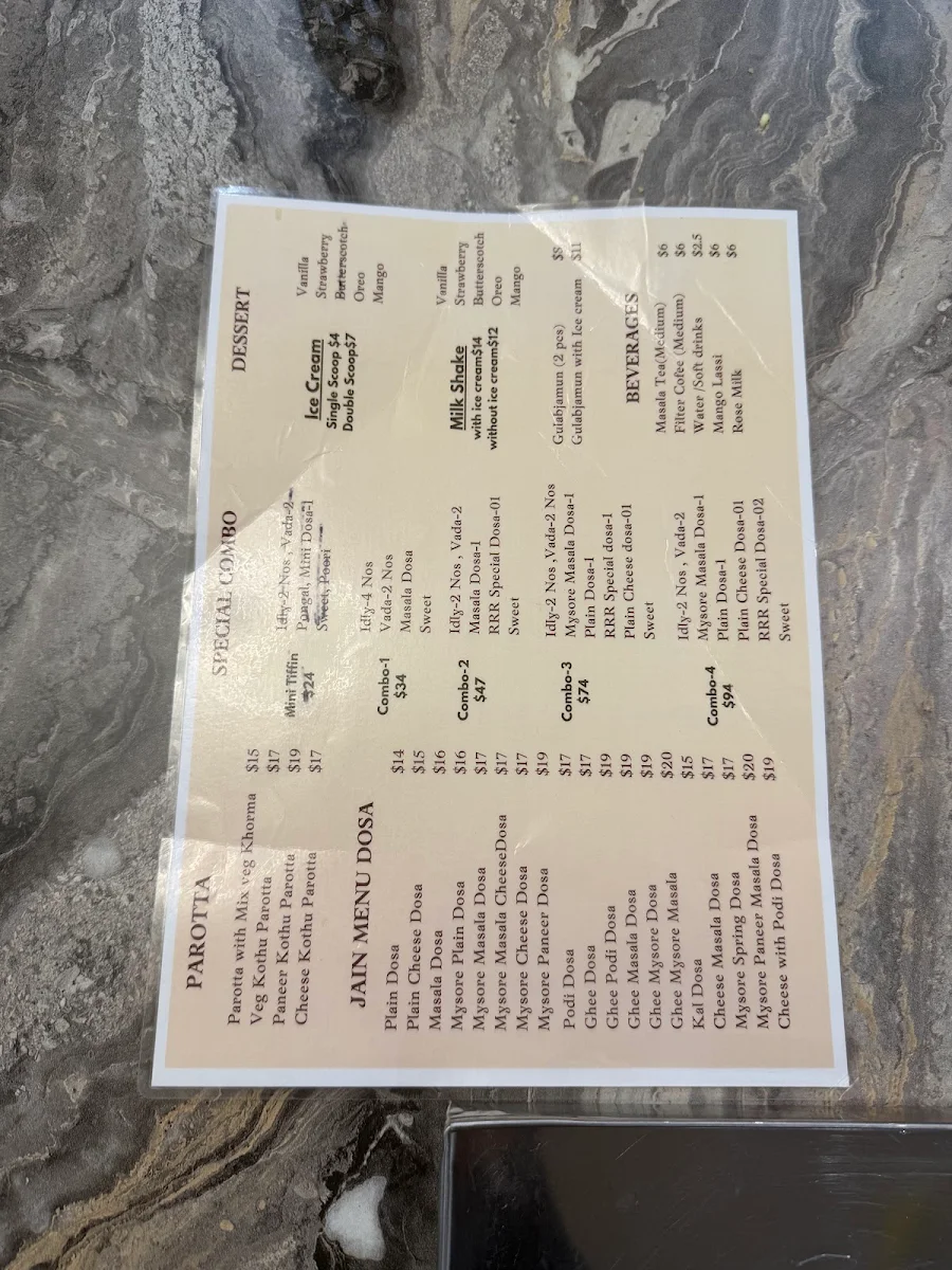 Menu, RRR DOSA BLACKTOWN 100% PURE VEGETARIAN