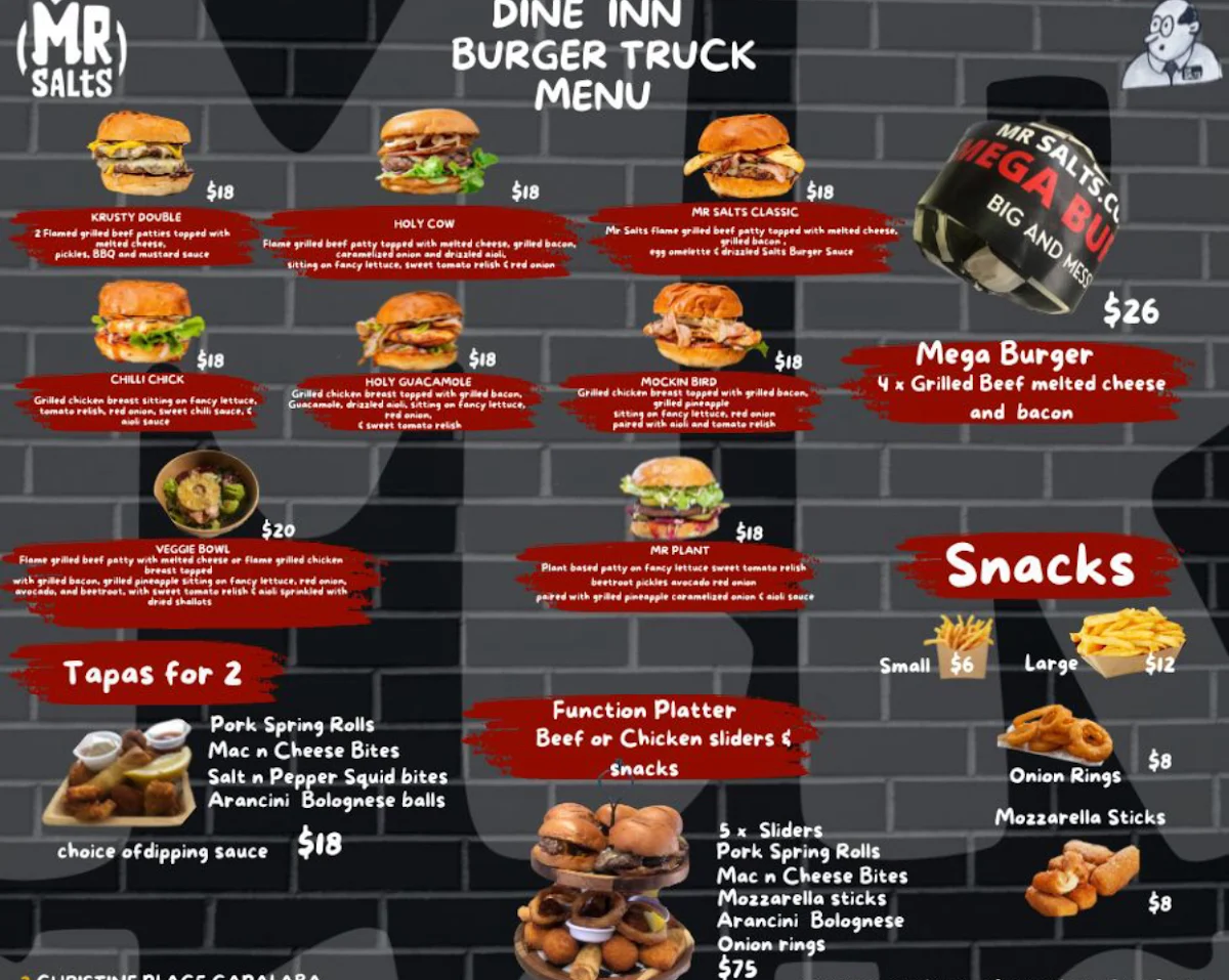 Menu, Mr Salts burger truck