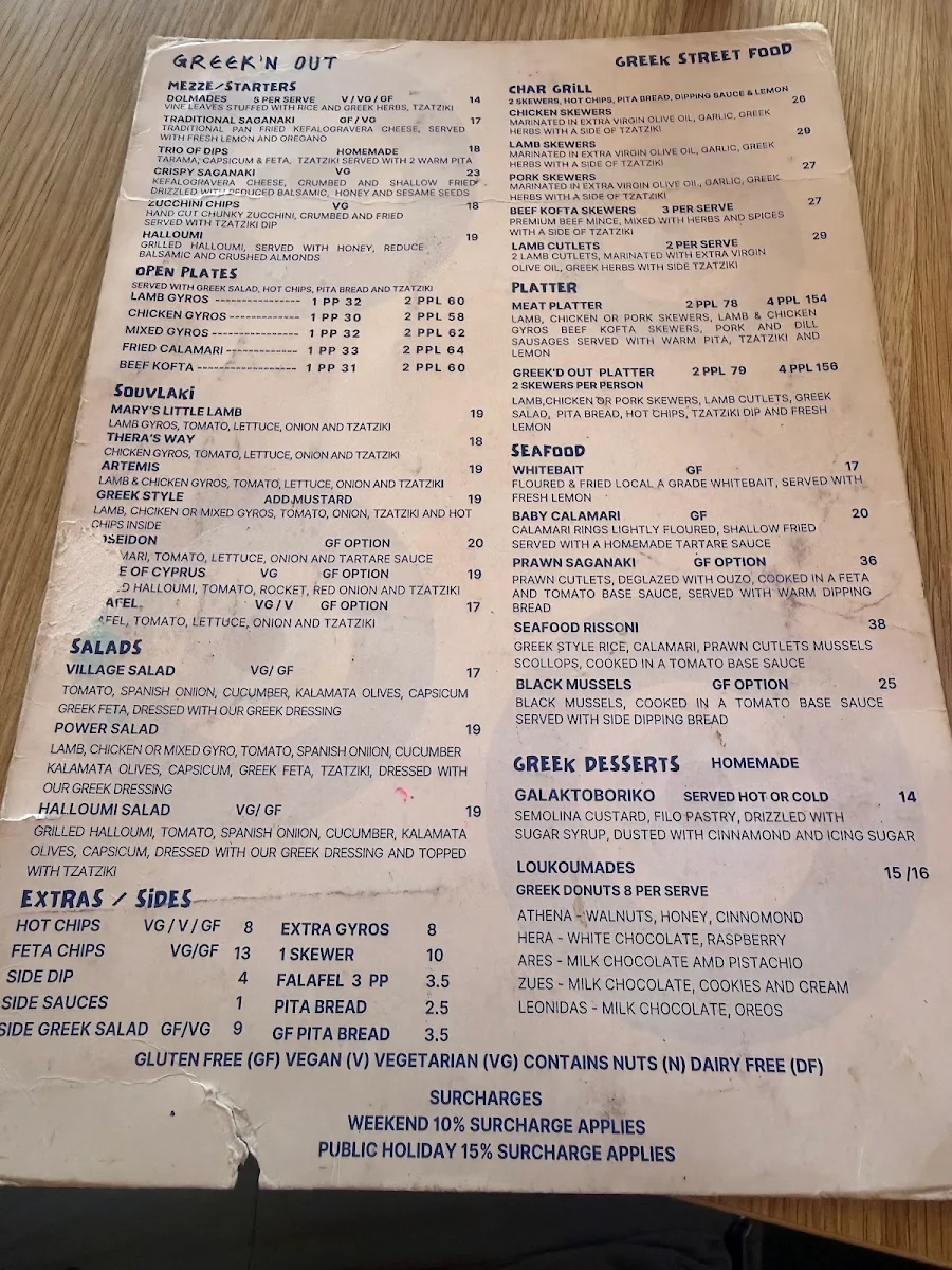 Menu, Greek’n Out