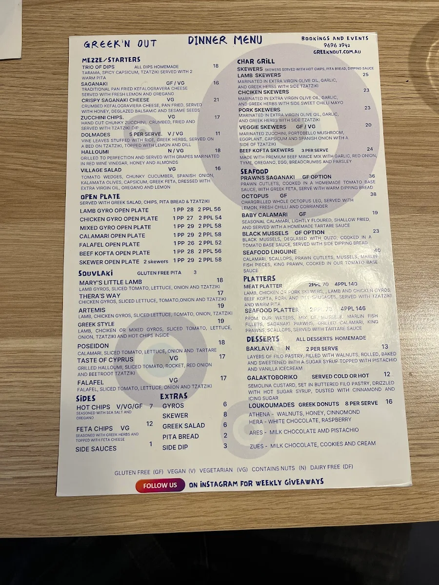 Menu, Greek’n Out