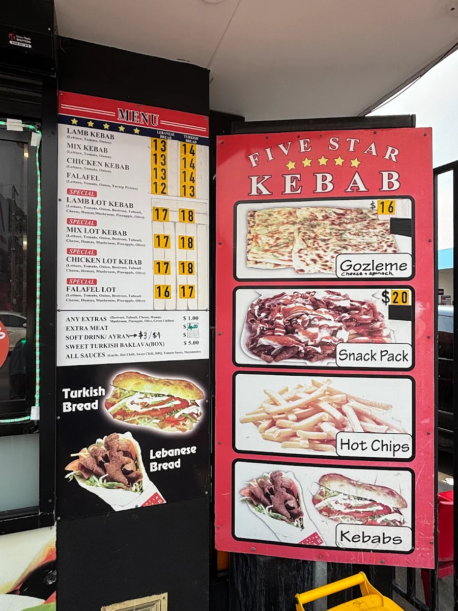 Menu, Five Star Kebabs