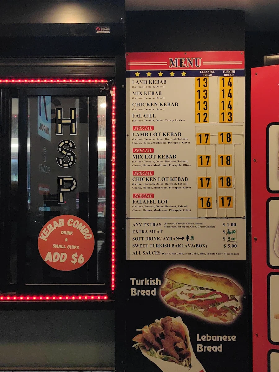 Menu, Five Star Kebabs