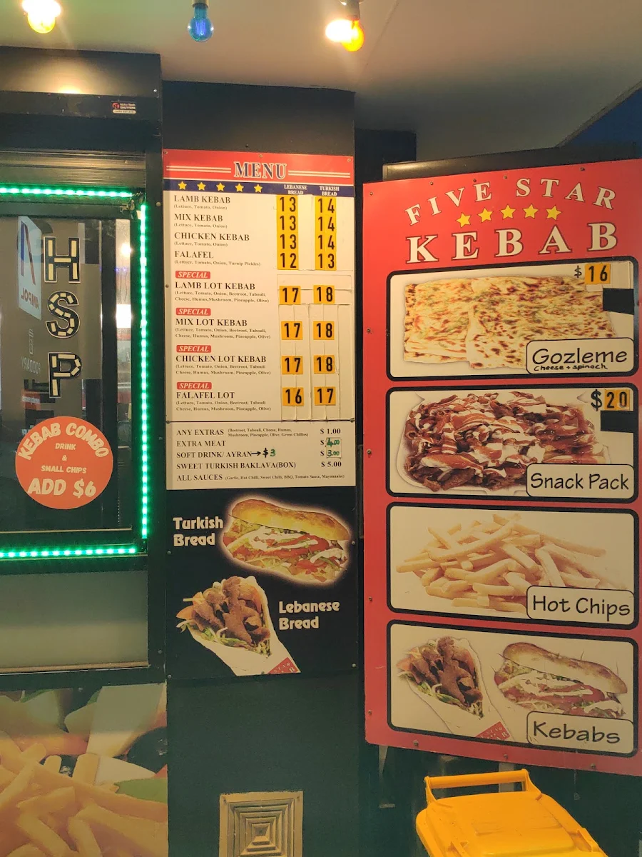Menu, Five Star Kebabs