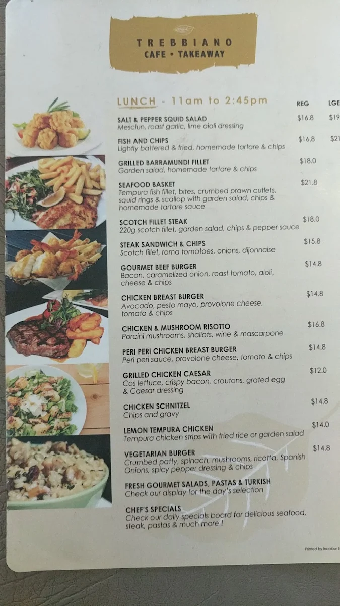 Menu, Cafe Trebbiano