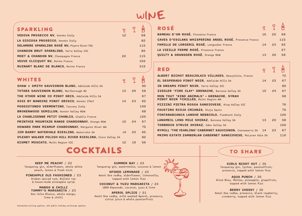 Menu, Beach Bar & Dining