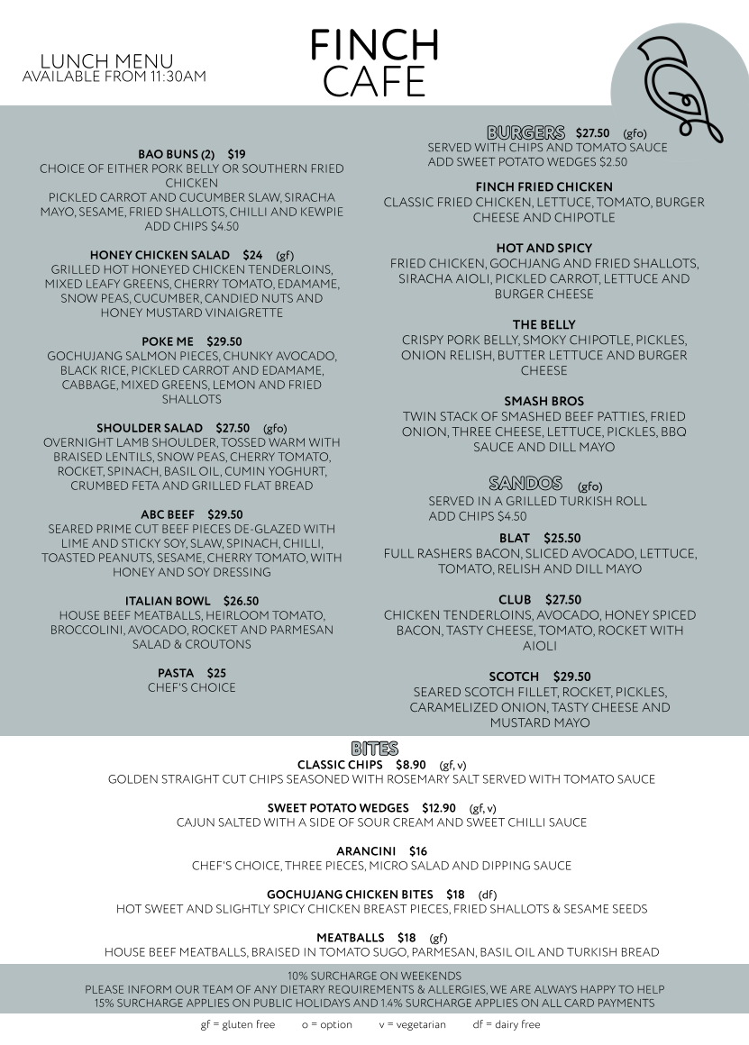 Menu, Finch Cafe