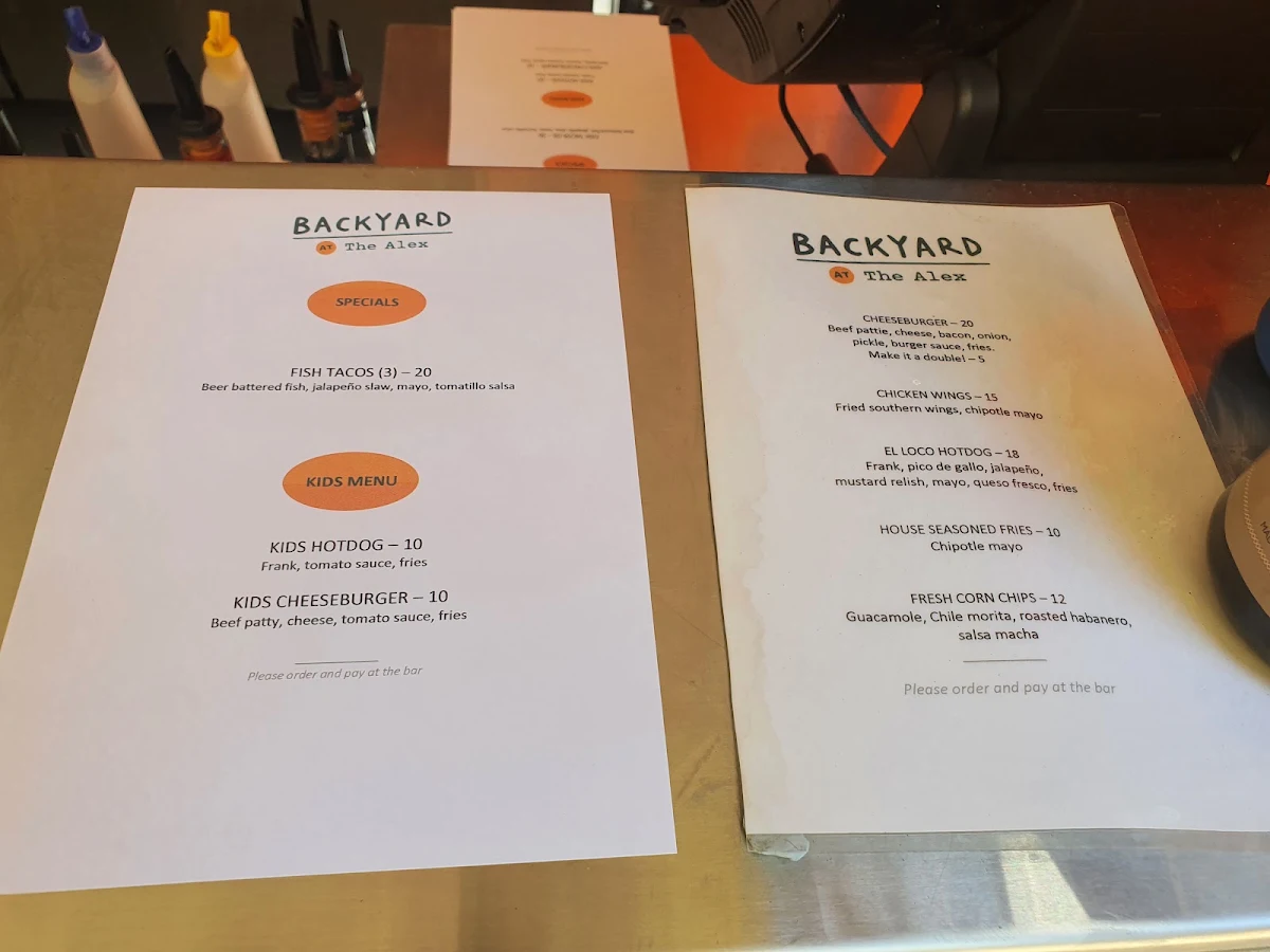 Menu, The Alex