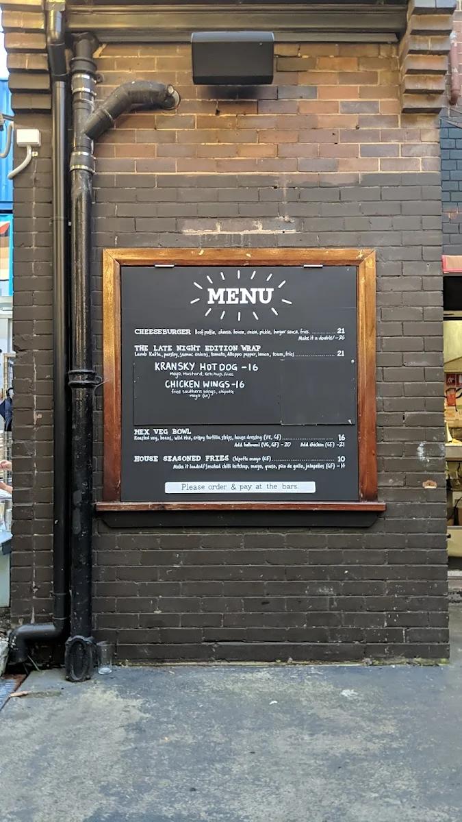 Menu, The Alex