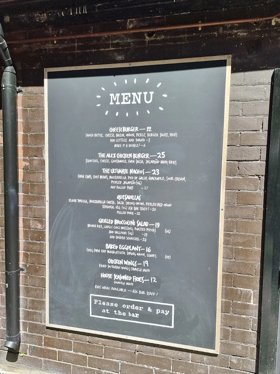 Menu, The Alex