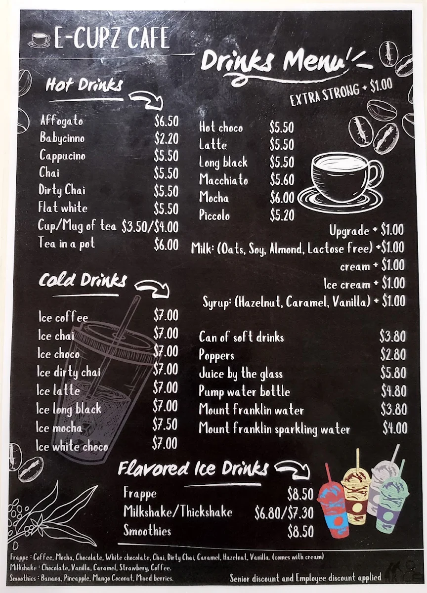 Menu, E Cupz Cafe