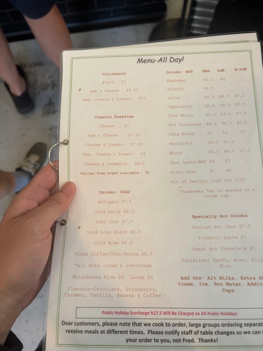 Menu, Phillip Island Coffee Co
