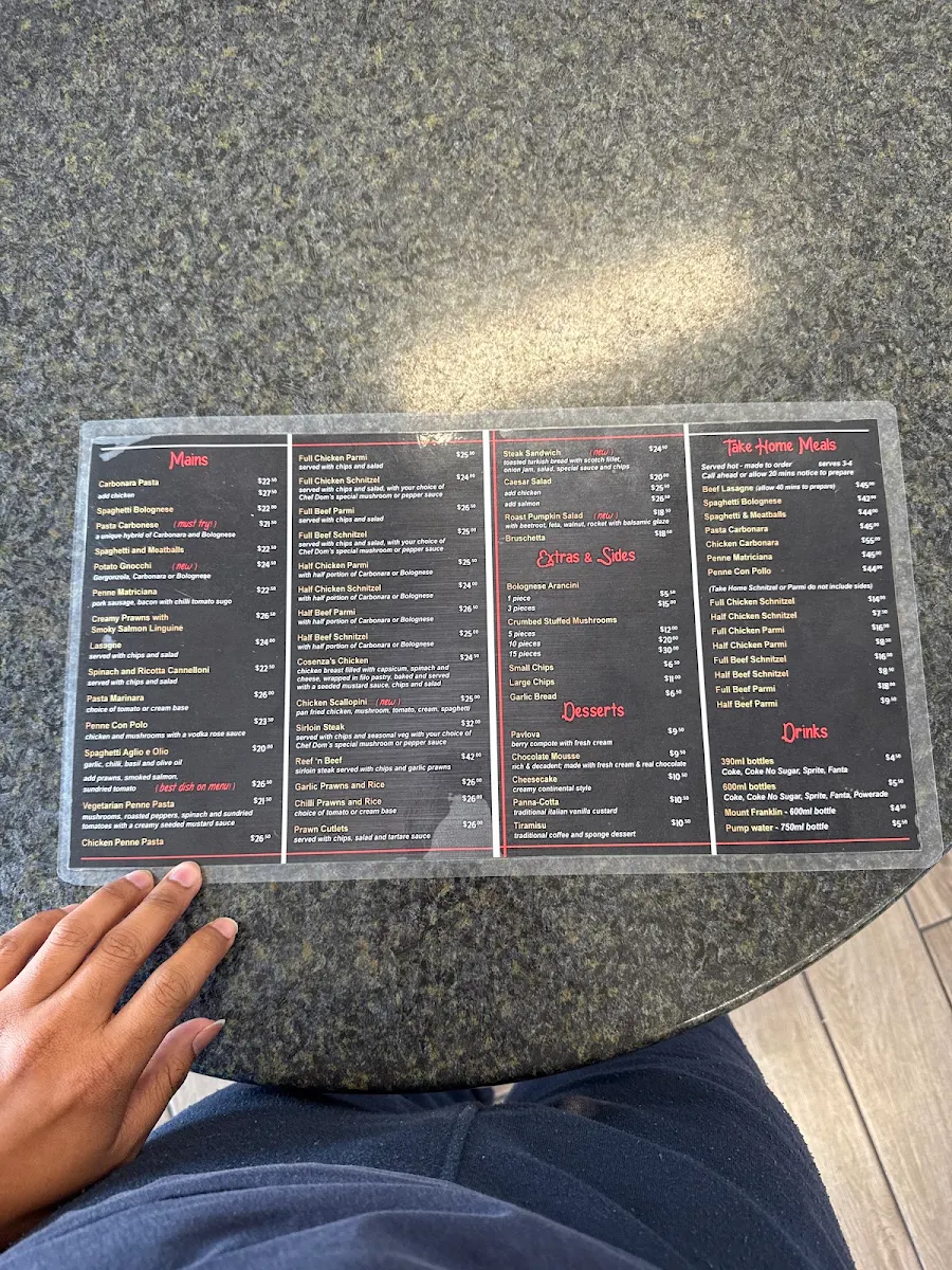 Menu, Cosenza’s Kitchen