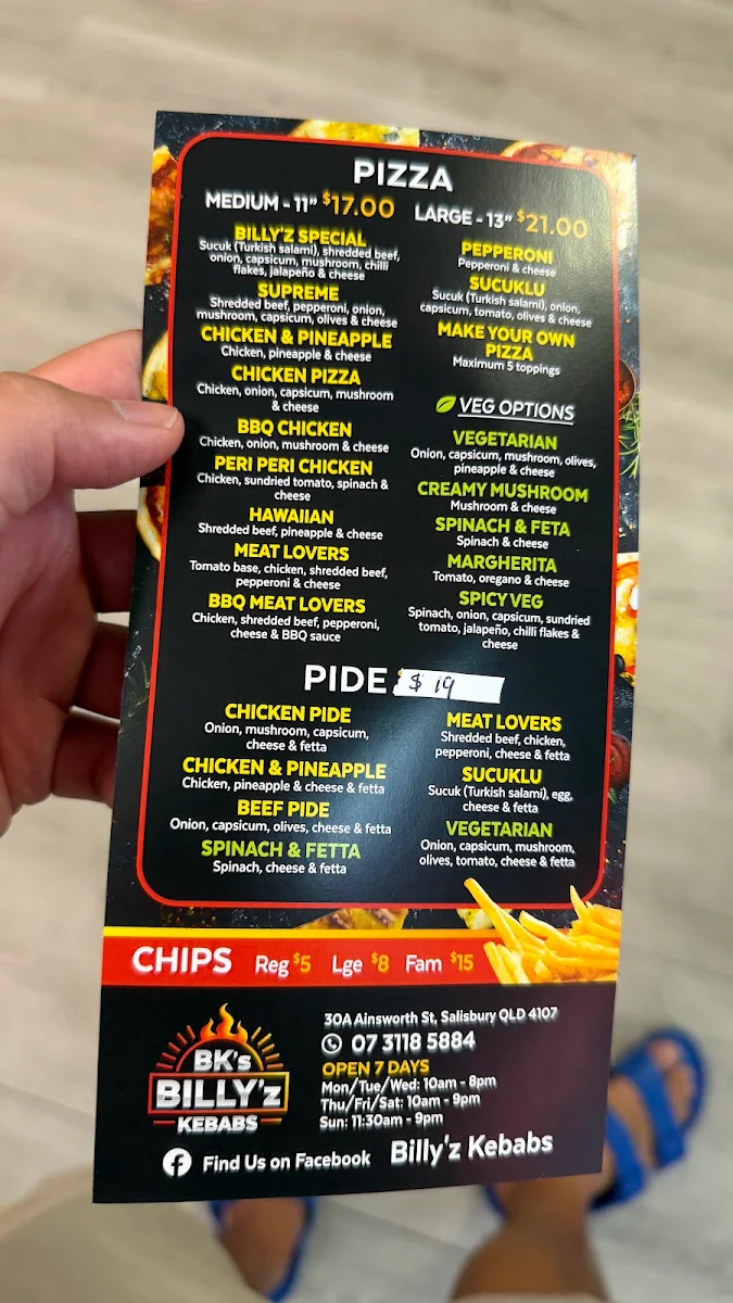 Menu, Billy'z Kebabs