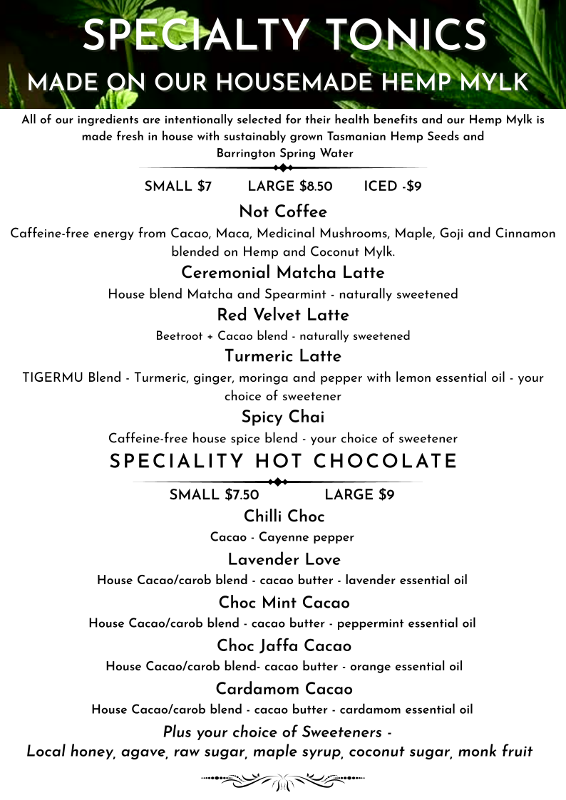 Menu, The Hemporium Cafe