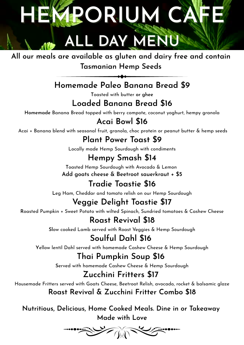 Menu, The Hemporium Cafe