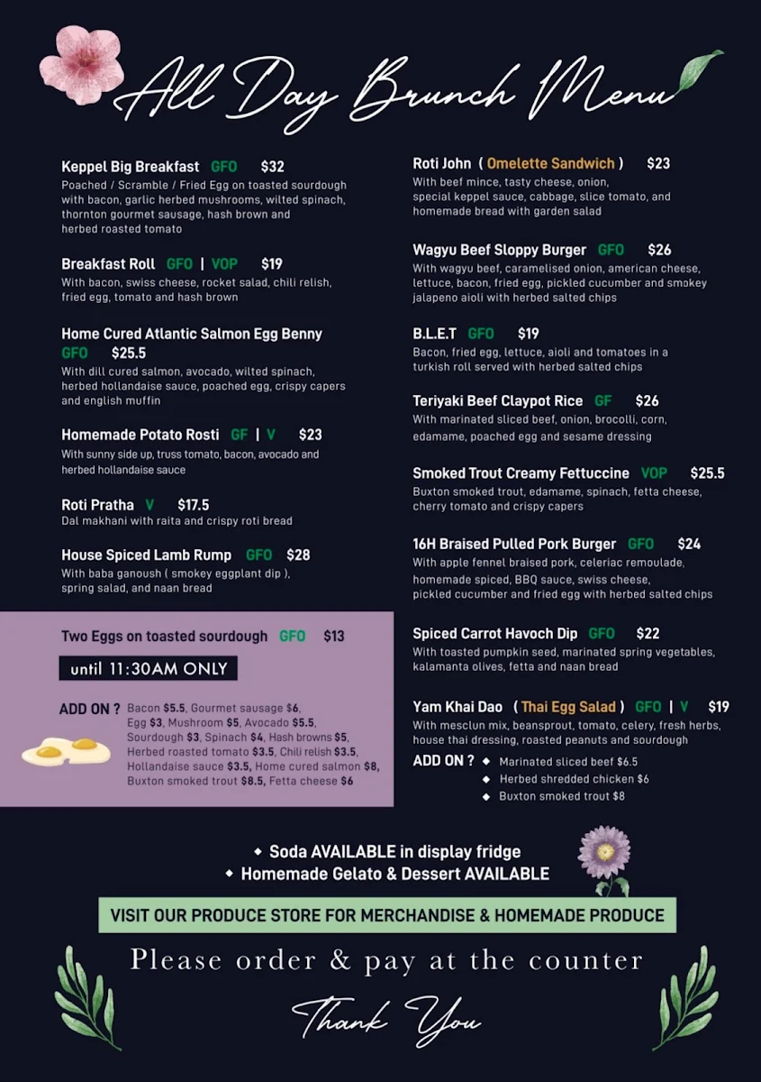 Menu, Keppel Cafe Marysville