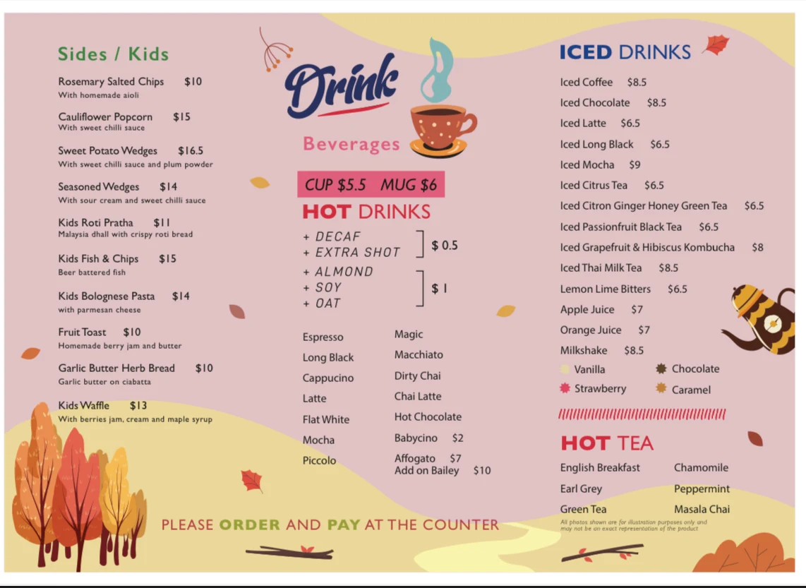 Menu, Keppel Cafe Marysville