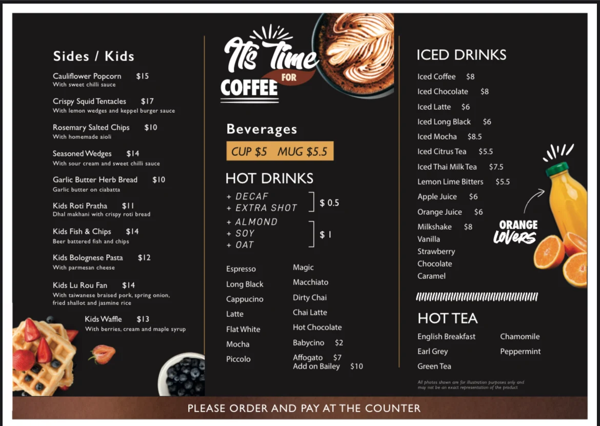Menu, Keppel Cafe Marysville