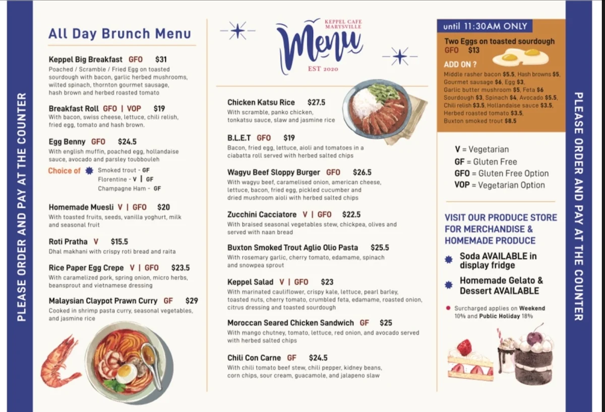 Menu, Keppel Cafe Marysville