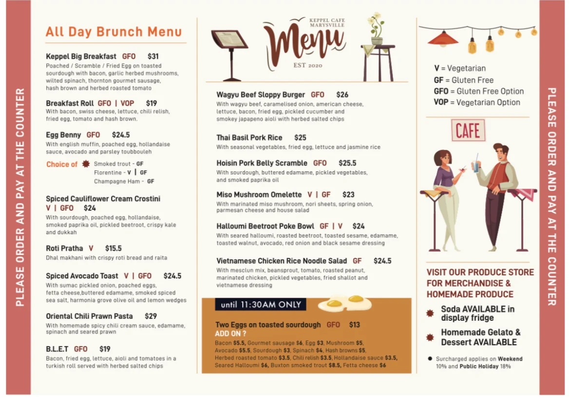 Menu, Keppel Cafe Marysville