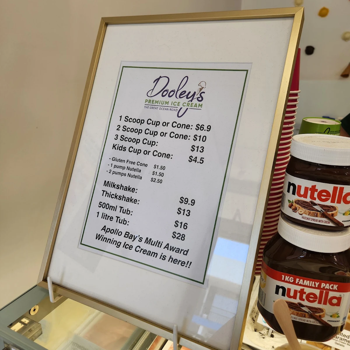 Menu, Dooley’s Premium Ice Cream