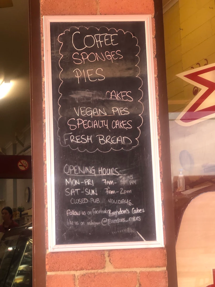 Menu, Brendon's Cakes
