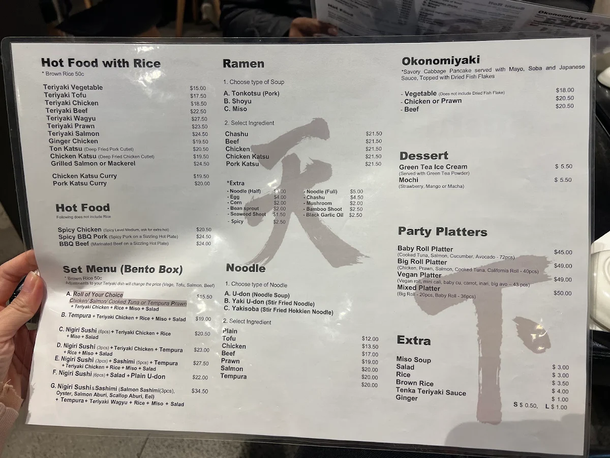 Menu, Tenka Sushi