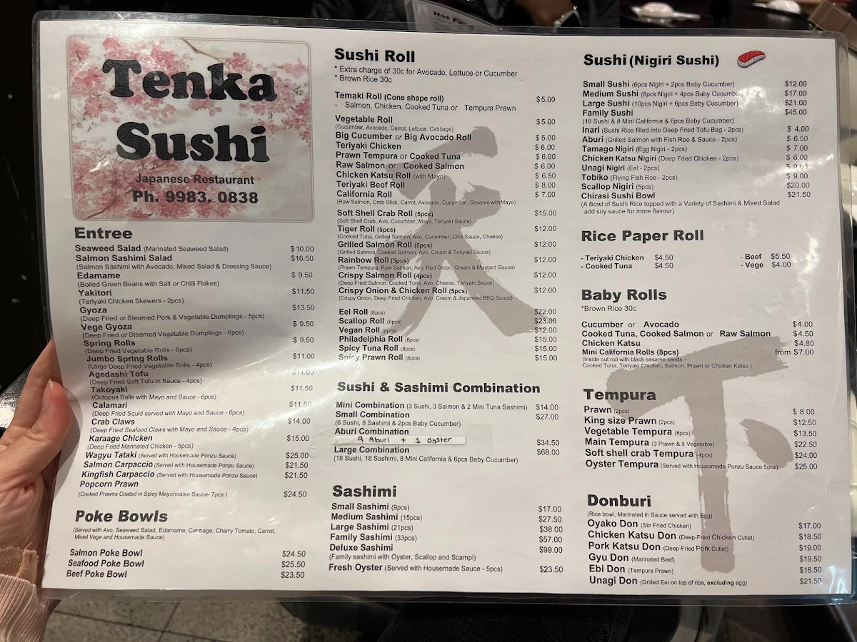 Menu, Tenka Sushi