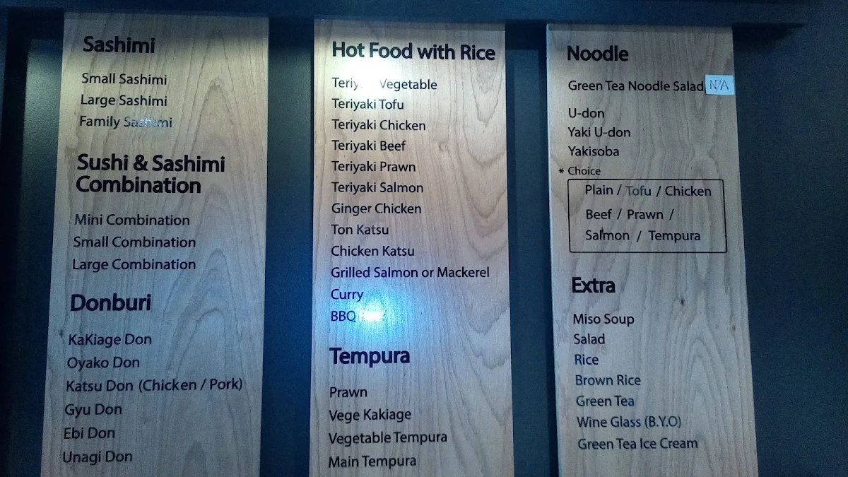 Menu, Tenka Sushi