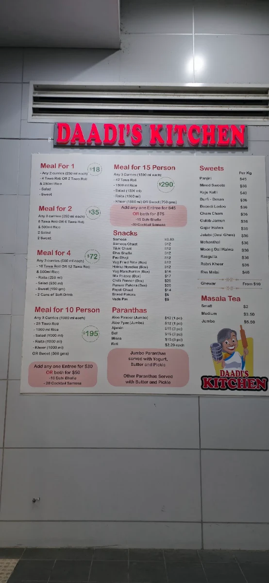 Menu, Daadi's Kitchen Parramatta