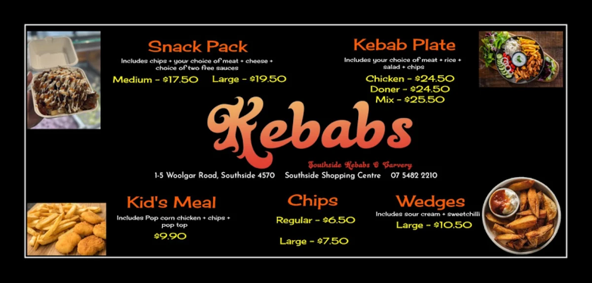 Menu, Southside Kebabs & Carvery