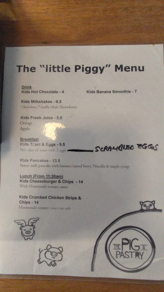 Menu, The Pig & Pastry