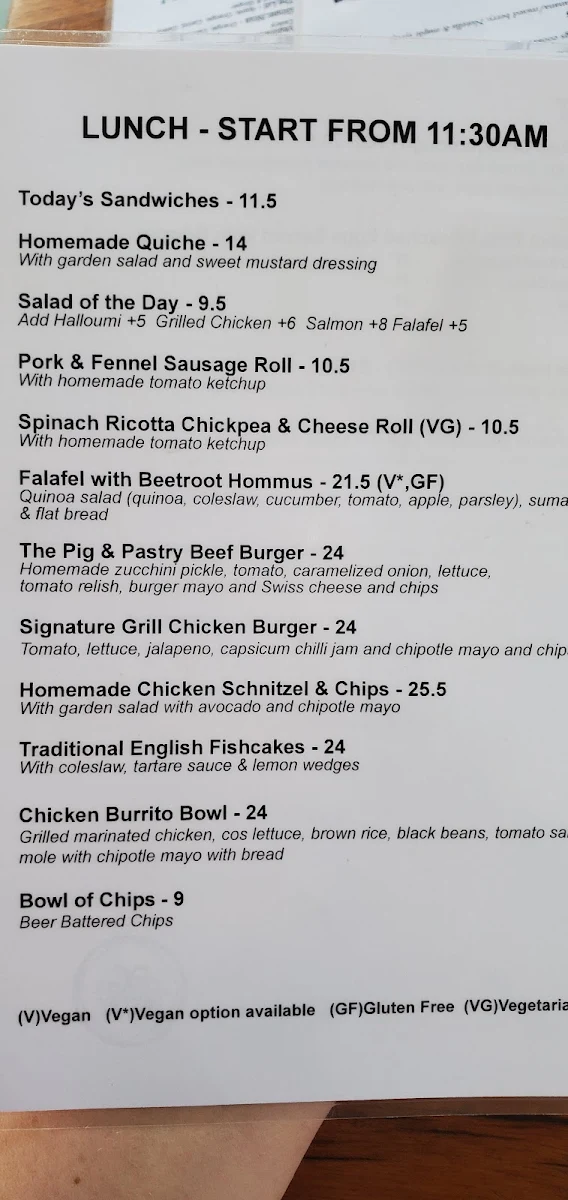 Menu, The Pig & Pastry