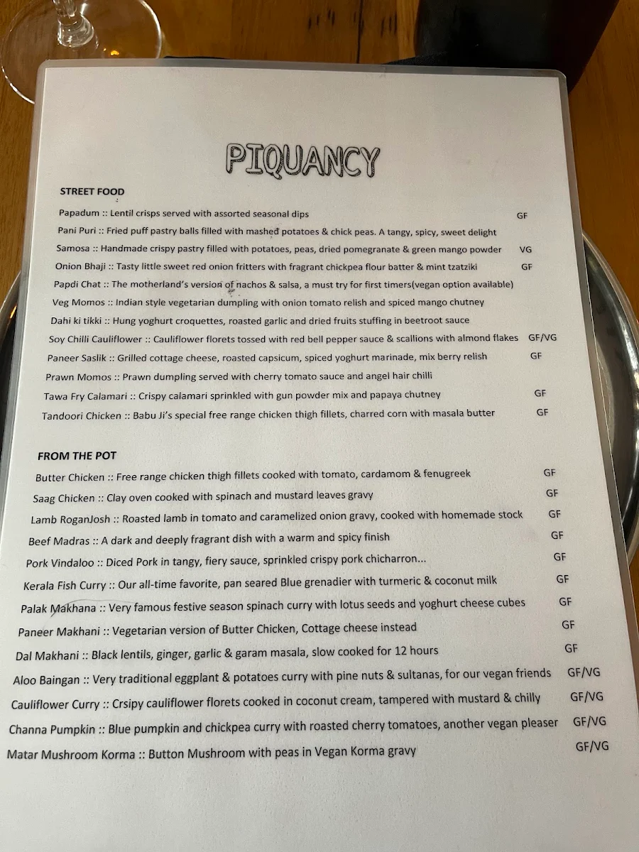 Menu, Piquancy