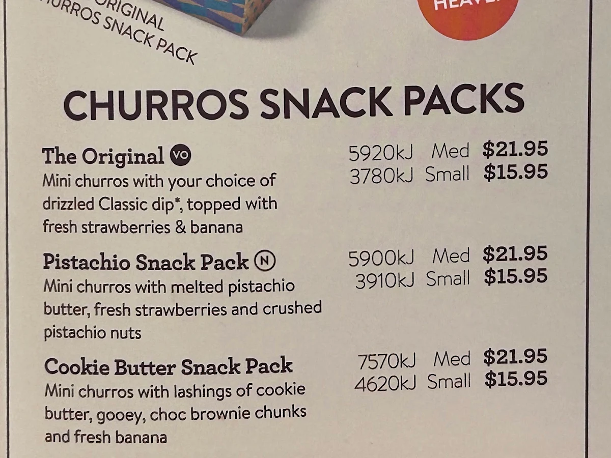 Menu, San Churro Joondalup