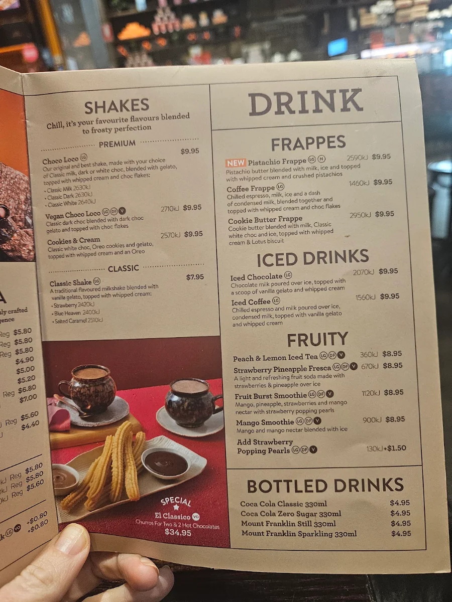 Menu, San Churro Joondalup