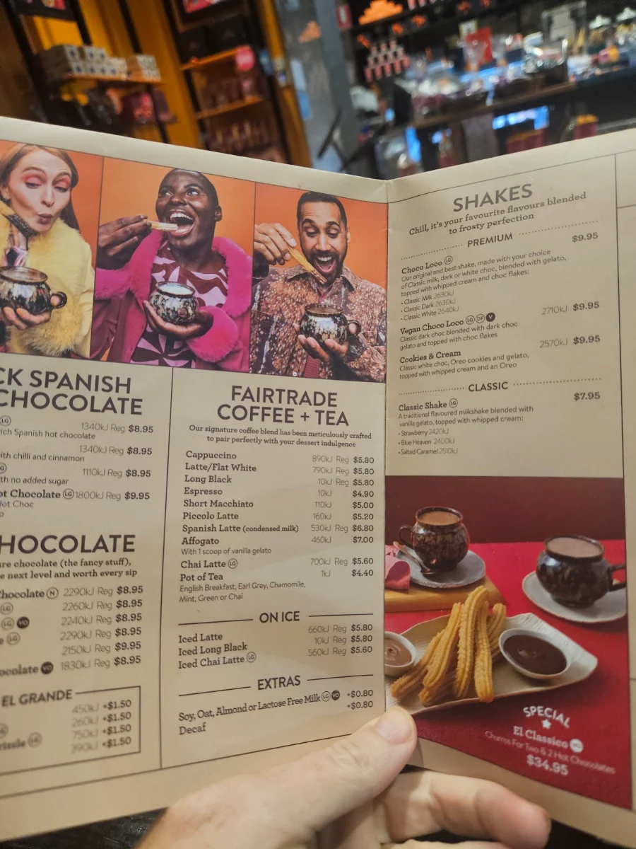 Menu, San Churro Joondalup