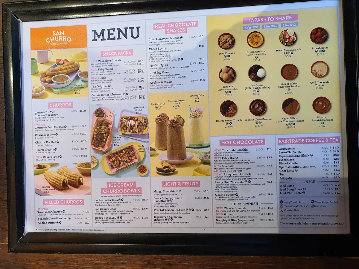 Menu, San Churro Joondalup
