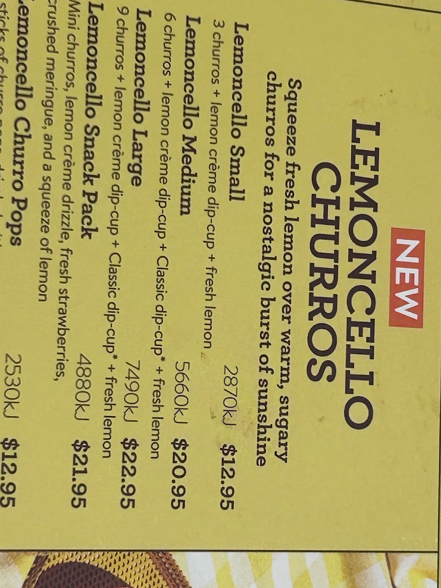 Menu, San Churro Joondalup