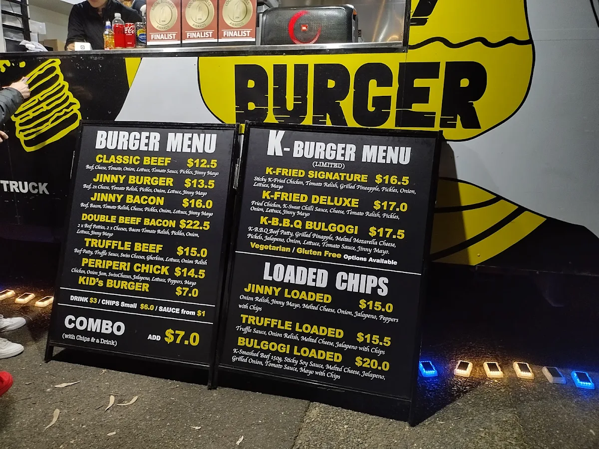 Menu, Jinny Burger Meadowbank