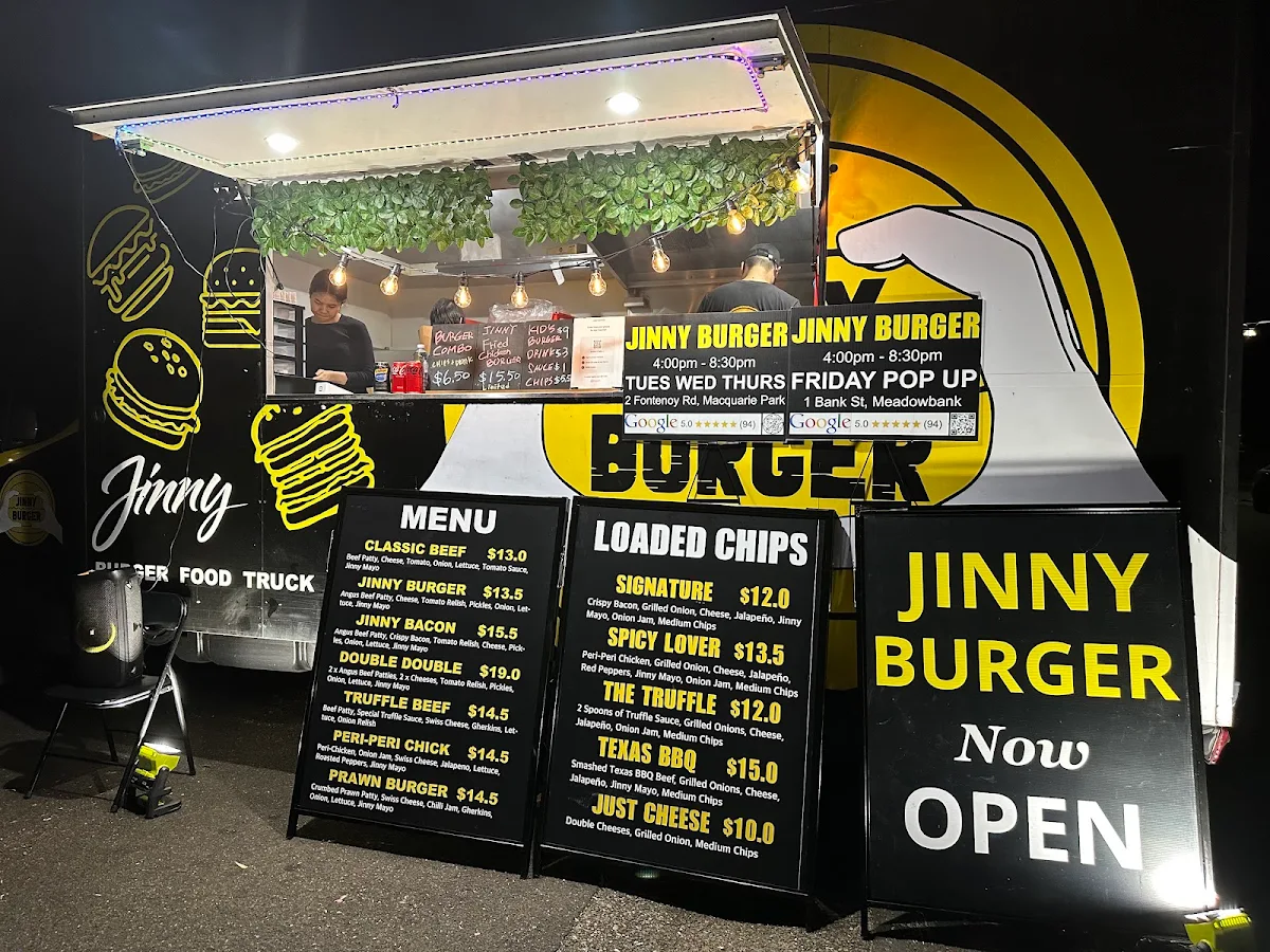 Menu, Jinny Burger Meadowbank
