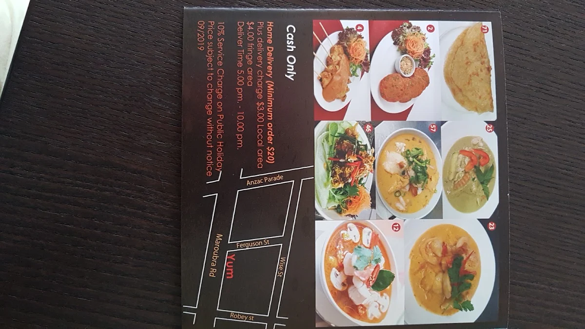 Menu, Yum Yum Thai