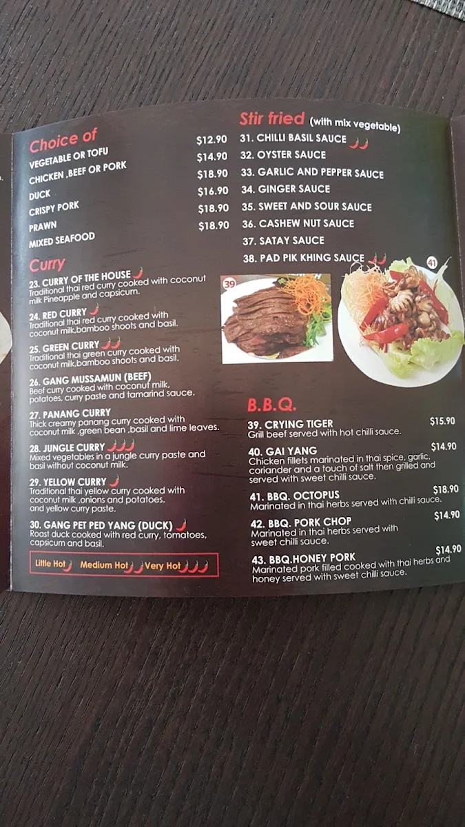 Menu, Yum Yum Thai